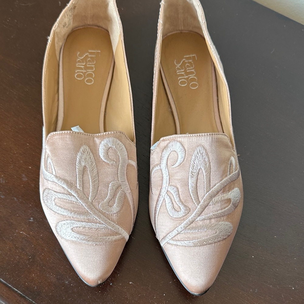 Franco Sarto Women's Cream Embroidered Flats
